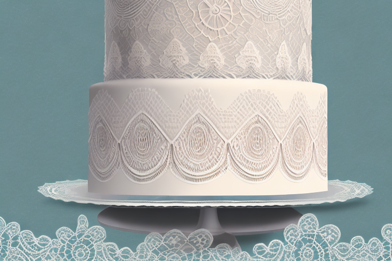 A three-tiered vintage lace cake with a shabby chic design