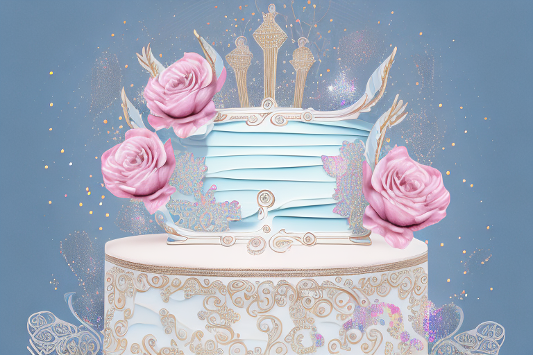A multi-tiered cake with a cinderella-inspired design