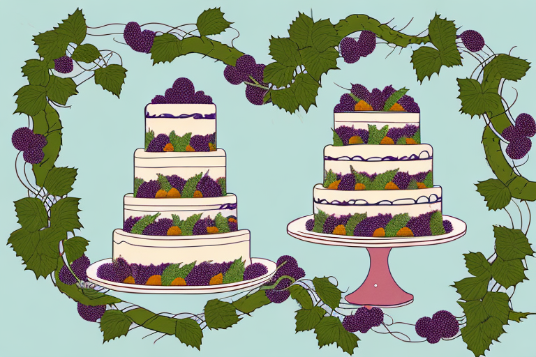 A three-tiered cake decorated with bunches of grapes and vines
