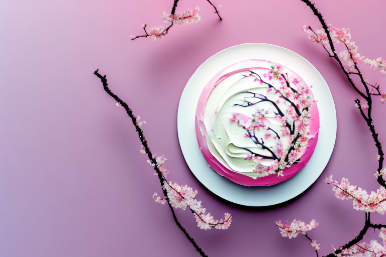 A beautiful japanese cherry blossom cake with a pink and white color palette