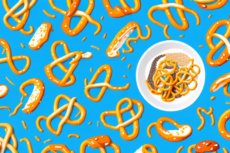 A bowl of pretzels with the ingredients used to make them visible