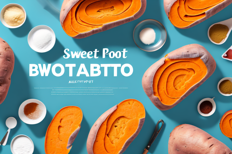 A loaf of sweet potato bread surrounded by the ingredients used to make it