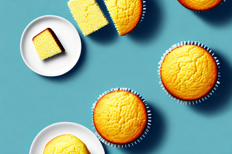 Two cornbread and cornmeal muffins side-by-side