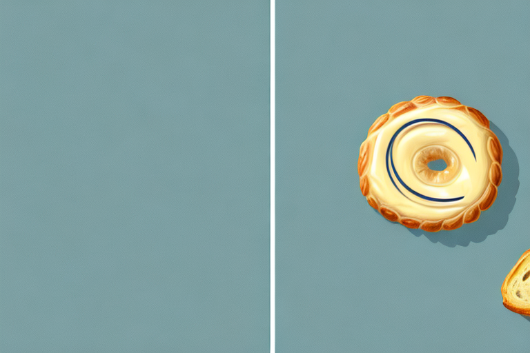 A croissant with a side-by-side comparison of butter and margarine