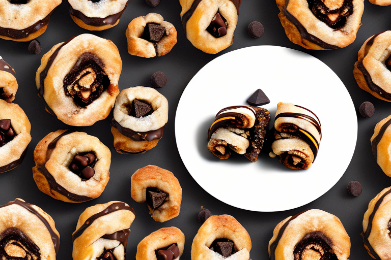 A plate of rugelach with raisins and chocolate chips