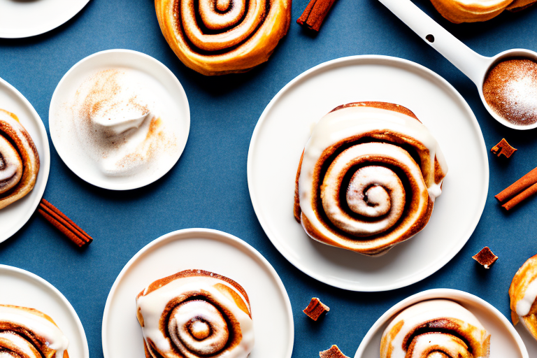 A plate of freshly-baked cinnamon rolls with both cinnamon sugar and cream cheese fillings