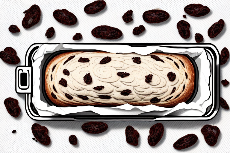A loaf of raisin bread in the process of baking in an oven