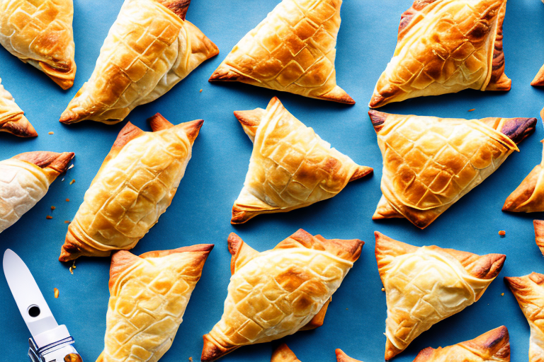 A tray of freshly-baked turnovers made with phyllo dough