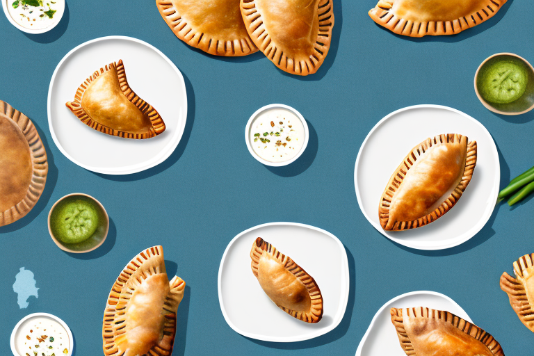 A kitchen countertop with a plate of freshly-made empanadas