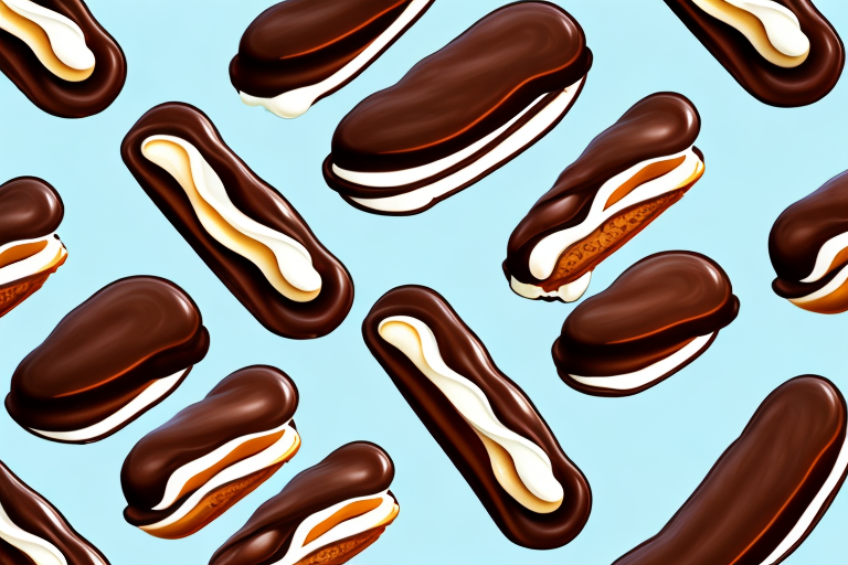 A chocolate eclair with both piping and glazing