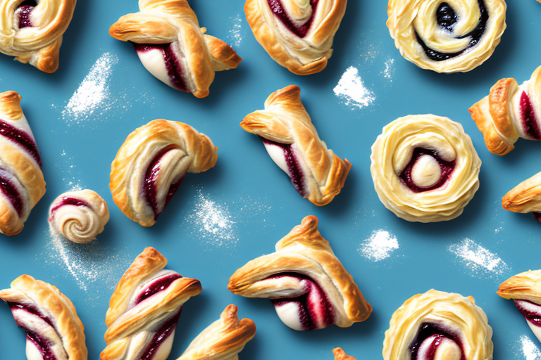 A variety of danish pastries made with puff pastry and phyllo dough
