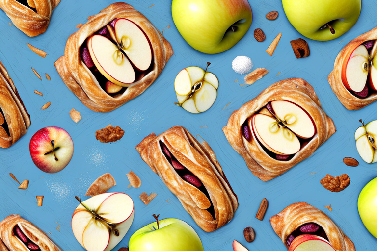 An apple strudel with its ingredients arranged around it