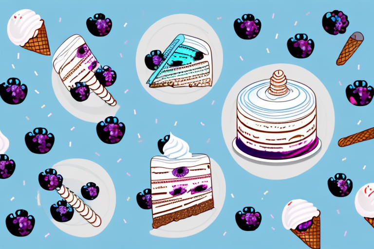 A three-tiered ice cream cake with blueberry cheesecake ice cream