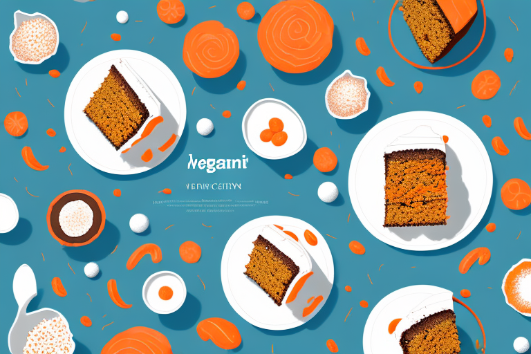 A vegan carrot cake with ingredients and decorations