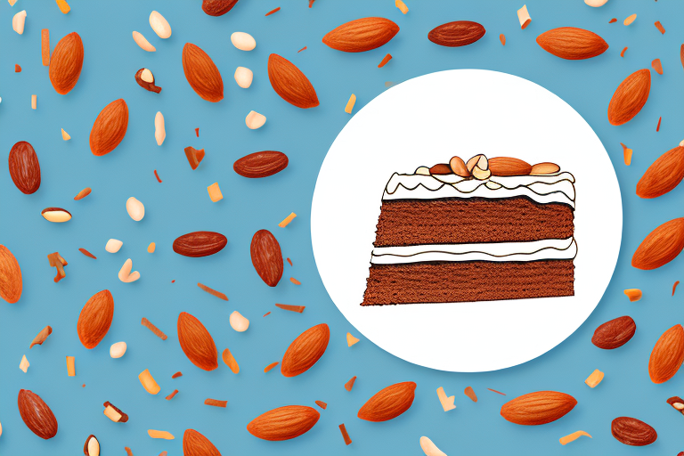 A vegan almond joy cake with decorative elements