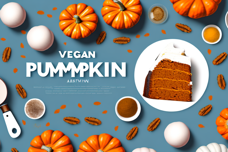 A vegan pumpkin cake with a variety of ingredients and decorations