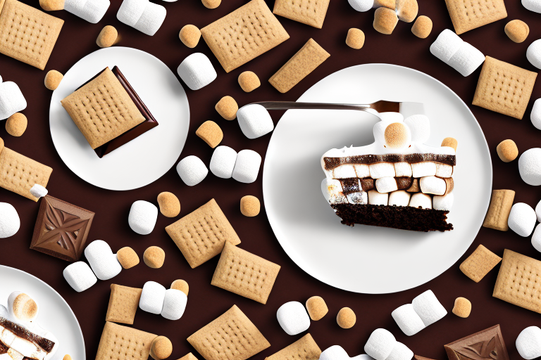 A vegan s'mores cake with all the components of a traditional s'mores cake