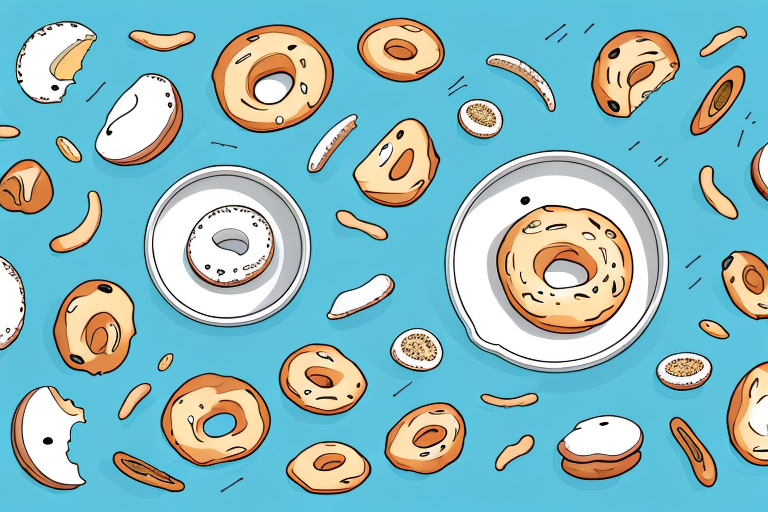 A bowl of dough with a bagel-shaped cutter and a baking tray with bagels on it