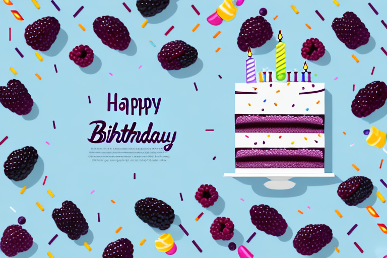 An 8-inch birthday cake with a topping of blackberry compote