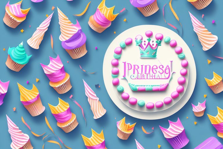 A decorated princess birthday cake with fondant crowns
