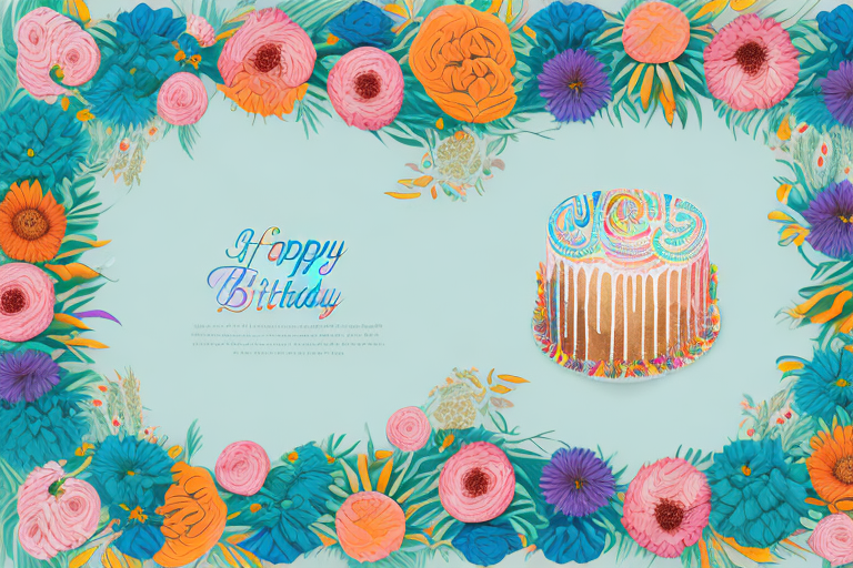 A boho-themed birthday cake decorated with fresh flowers