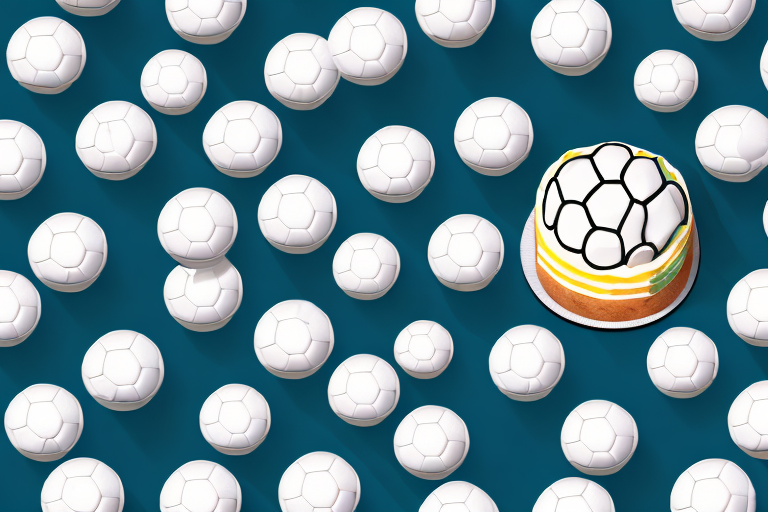 A cake decorated with fondant soccer balls