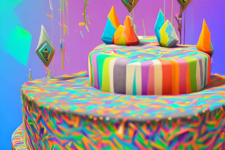 A colorful and creative cake decorated with fortnite-inspired elements