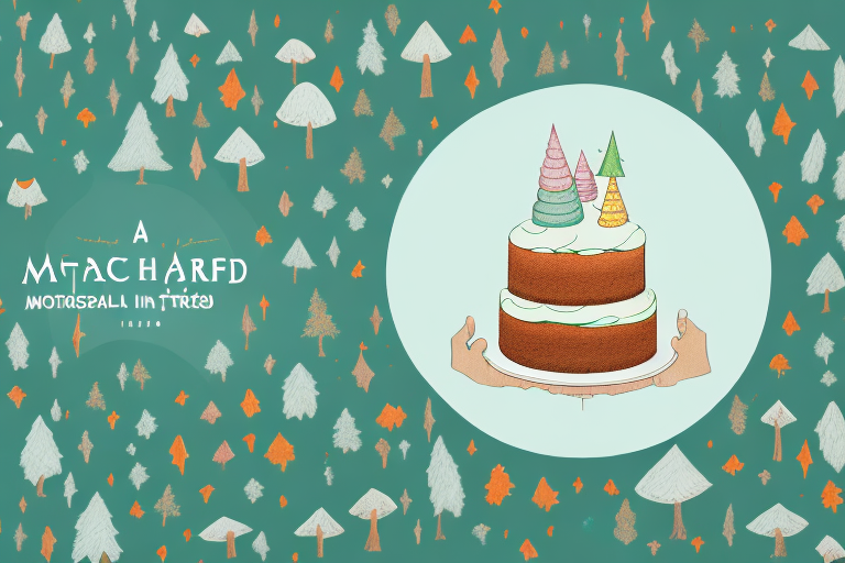 A magical forest with a cake in the center